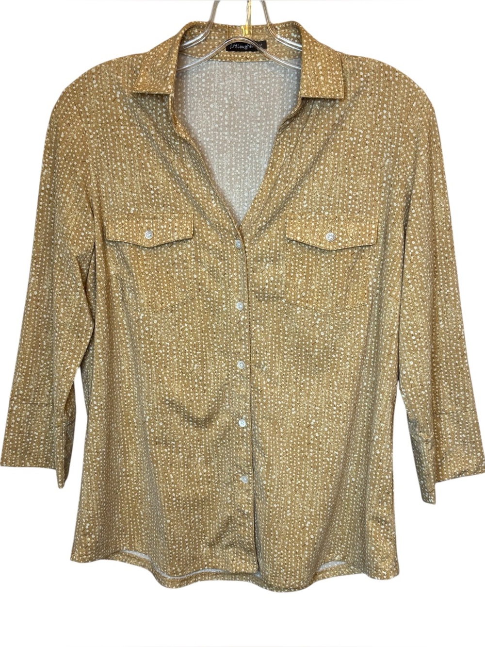 J McLaughlin Brynn Button Up Shirt Medium Dots Neutral Career Elevated Travel